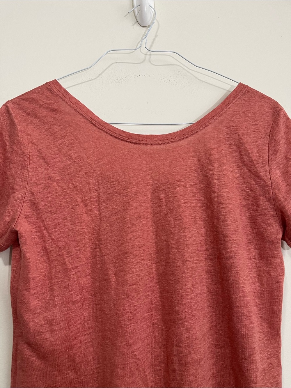 NWT LOFT Ann Taylor 100% Linen Scoop Neck Short Sleeve T-Shirt Top M Dusty Red - Picture 7 of 16